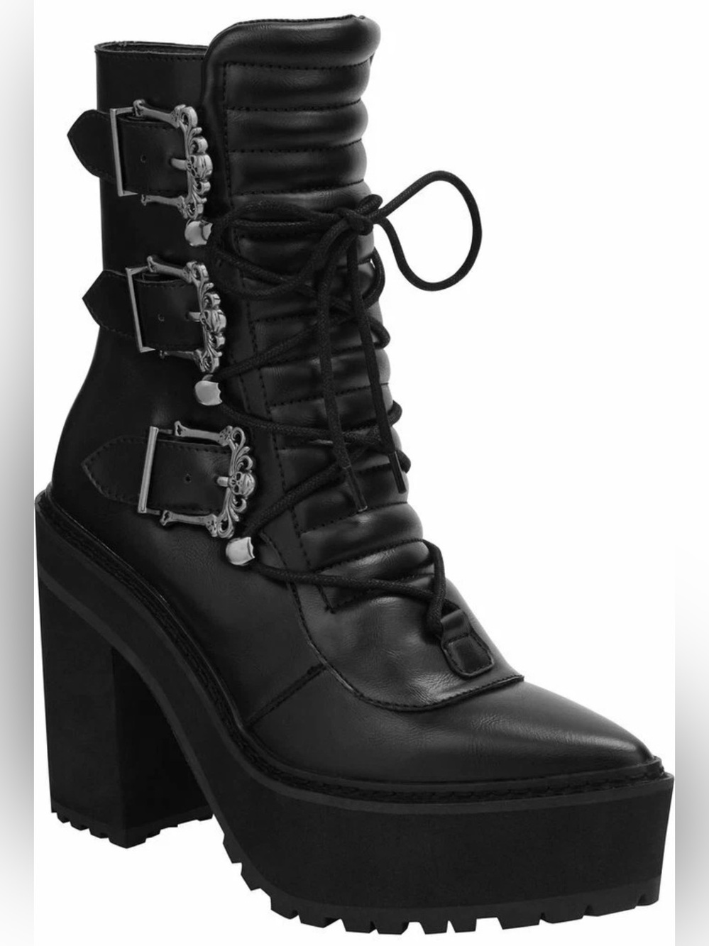 Killstar Lady Lestat Black Molded Buckle Chunky Heel Platform Boots Women 6
